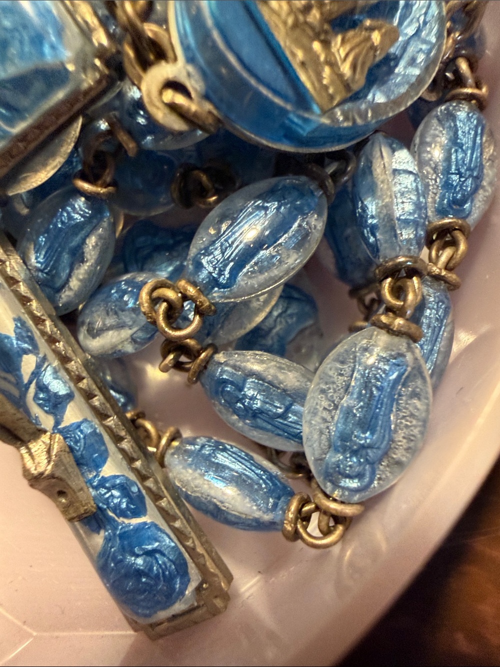 Women's Blue Enamel Rosary Necklace with Crucifix - Picture 10 of 11